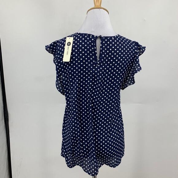 Sweet Habit Top Women S Small Navy White Polka Dots Flutter Sleeve Blouse - Picture 3 of 11